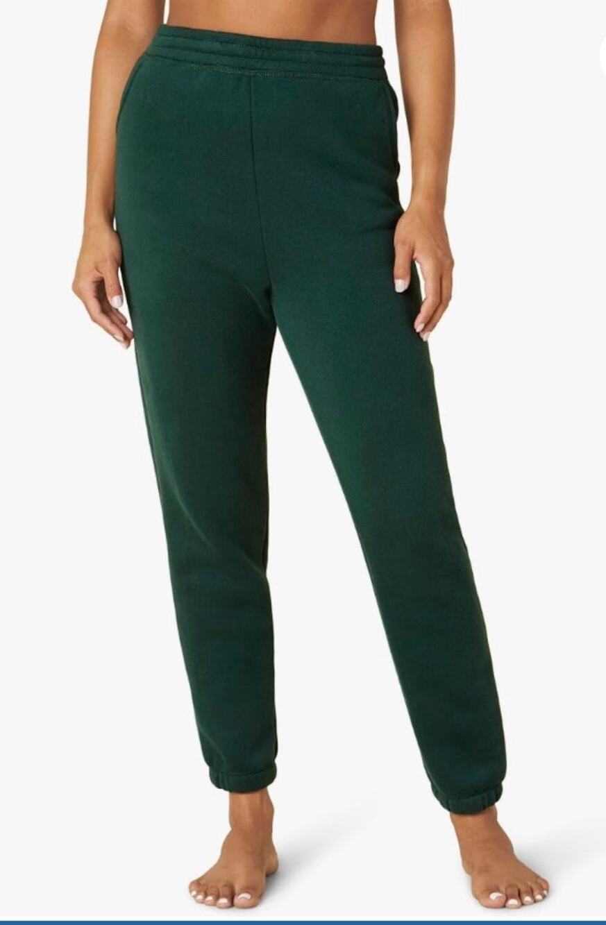 Beyond Yoga WFH Fleece Sweatpant Forest Green High Rise Sz M Cozy Gym Athleisure